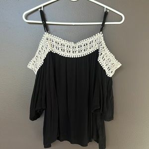 Black and white, lace off the shoulder top, target, XL, fits smaller